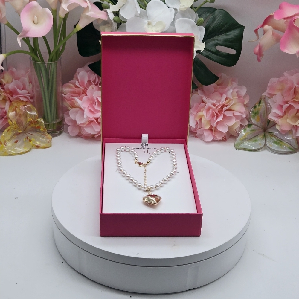House of Harlow 1960 Glass Pearl Heart 16" + 3" Necklace - Picture 3 of 6